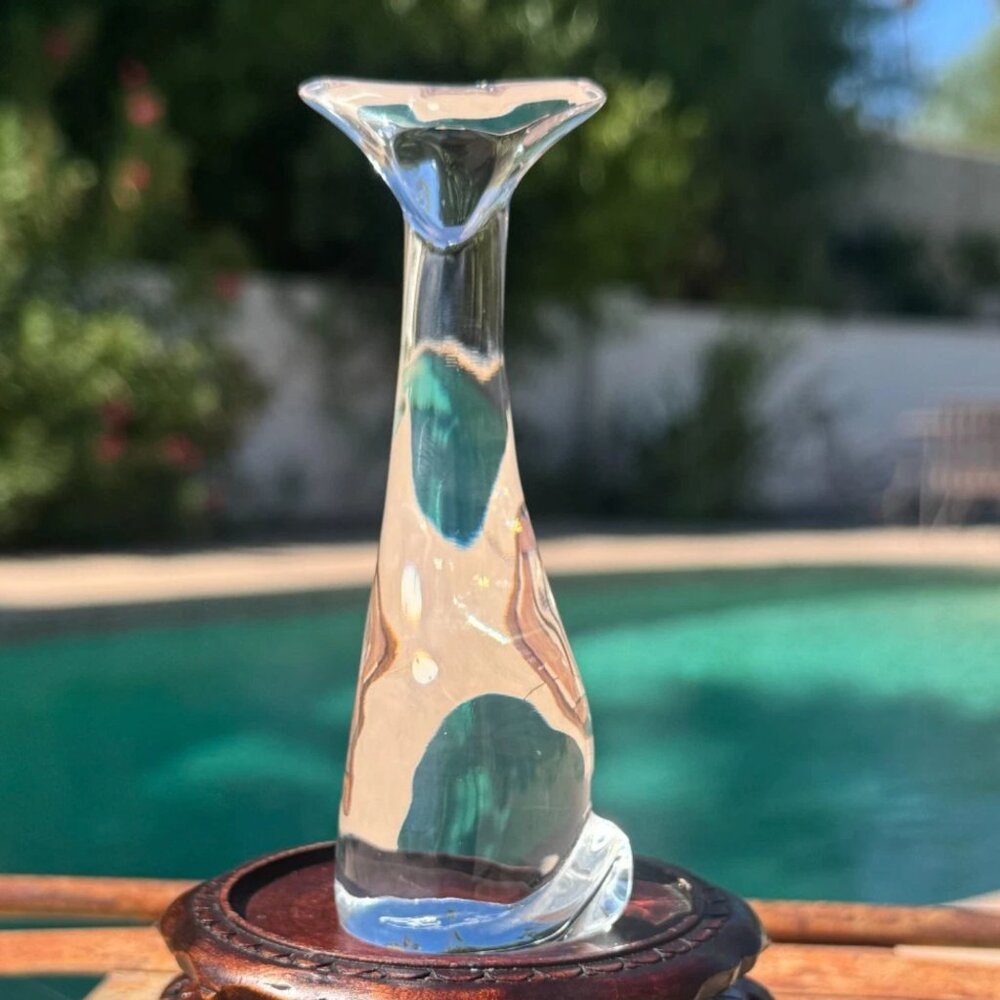 Petite Vintage Baccarat Crystal Cat Figurine Paperweight Elegant Clear